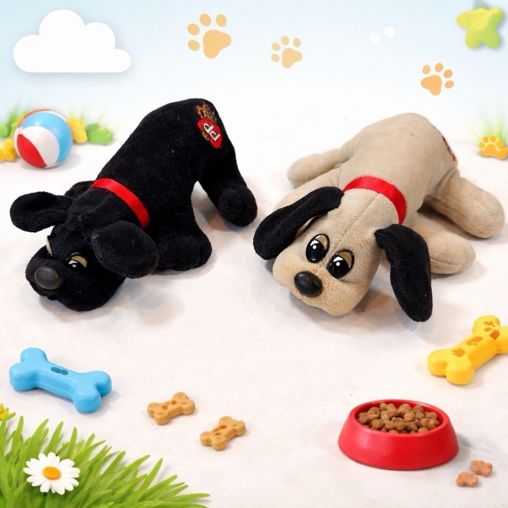 Vintage 1986 Tonka Pound Puppies Bean Bag‎ Plush Lot 2 Dogs 6" Laying Style